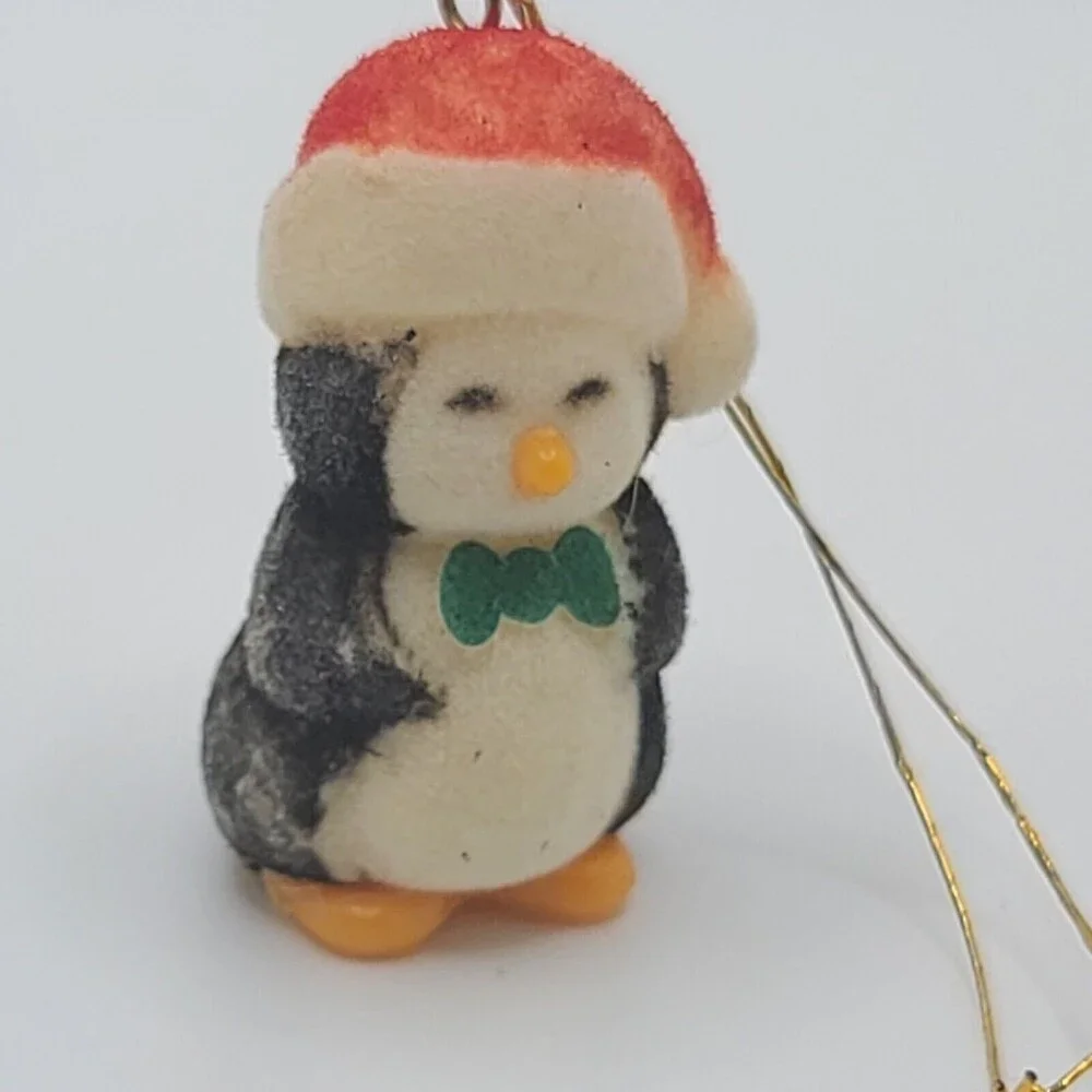 Avon Ornament Flocked Penguins Ornaments Set of 2